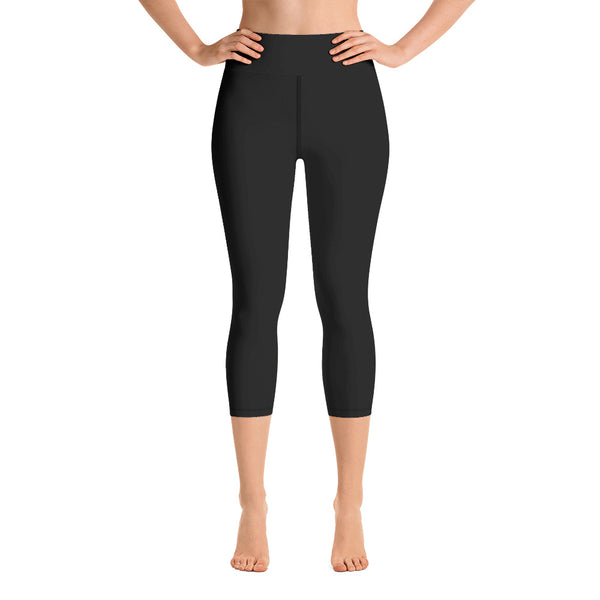 Yoga Capri Leggings Black with Logo Stripe Seafoam
